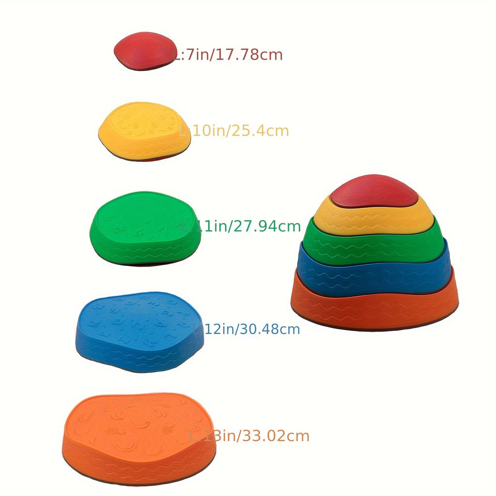 Stepping Stones for Kids-5Pcs patterns of fruits, letters, numbers, polygons and waves, Kids Balance Stepping Stones, Toddler Obstacle Course, Coordination Game Sensory Toys, Halloween Christmas Gift