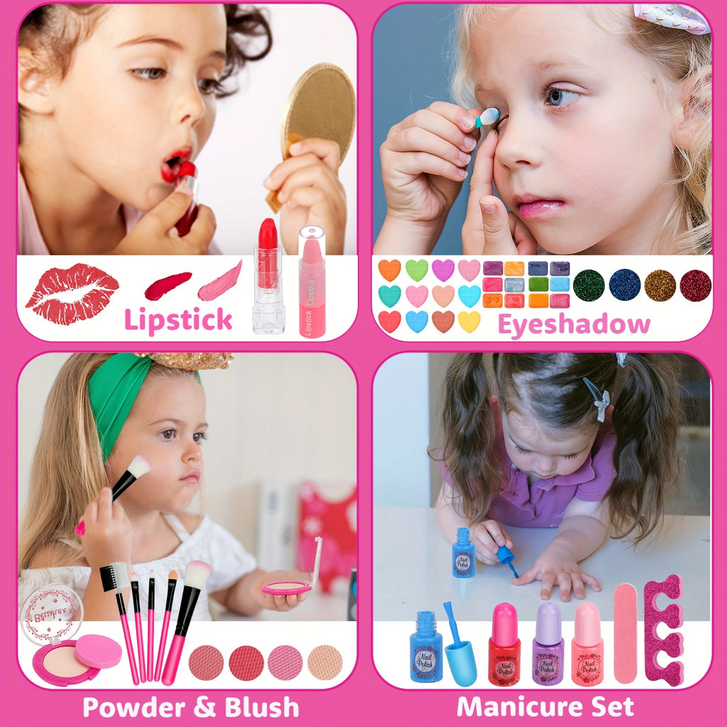 54PCS Washable Real Makeup Set for Kids, Little Girls Makeup Toys, Ideal Christmas Gifts, Toddler Toys for Halloween