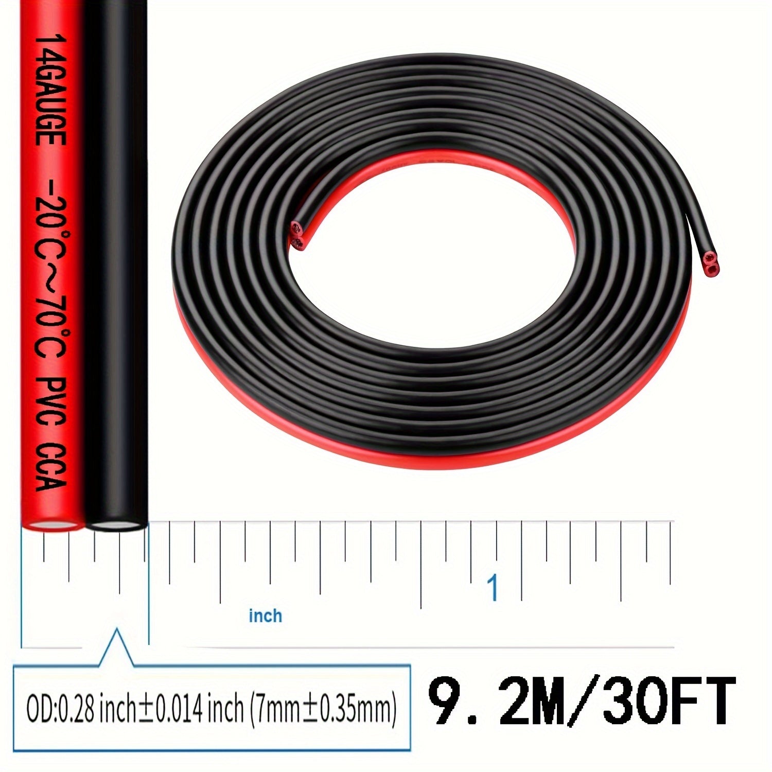 1pc 12 Gauge Twin Conductor Wire, 110V/220V Metal Electrical Cable, Red and Black PVC Insulated Copper Clad Aluminum Extension Cord for High Powered Speakers, LED, Automotive - No Battery Required