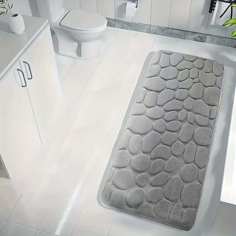 3pcs Memory Foam Bathroom Mat Set - Non-Slip, Soft & Comfortable Shower Rugs with Stone Embossed Design - Includes U-Shape Toilet Mat & Bath Rug - Machine Washable Polyester Fiber - Perfect for Home Decor