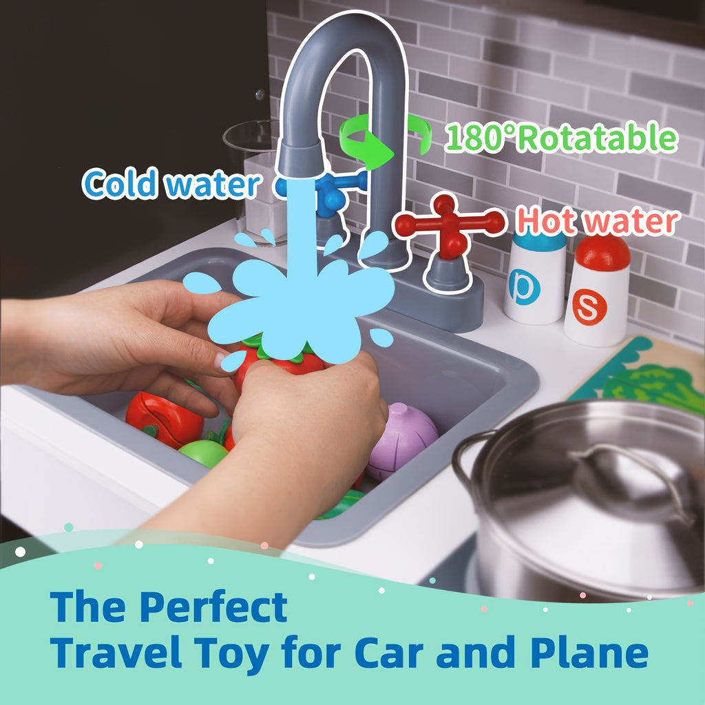 Kids Kitchen Playset, Wooden Chef Play Kitchen For Toddler With Sink, Oven, Range Hood, Stove, Ice Maker And Microwave, Prefect Kitchen Toys For Toddlers As Present