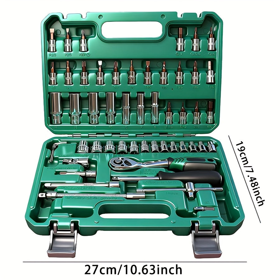 899/52+1 Tool Set, Portable 4-Layer Tool Box with Wheels for Easy Pushing and Pulling, 1/4" Drive and Standard Socket, Multi-Functional Tool Box for Automotive Repair