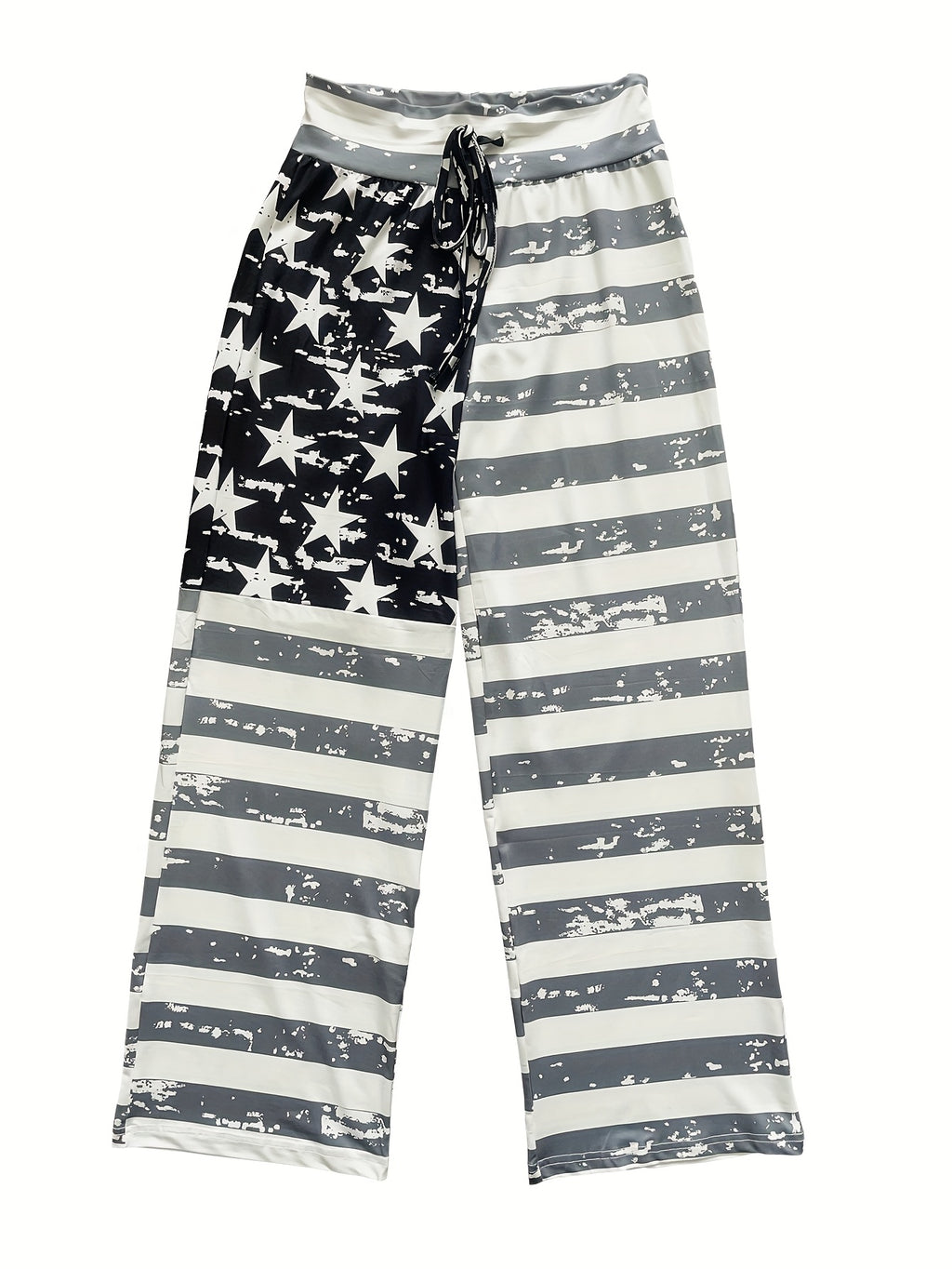 [American Flag Print Pants] Loose Fit Men's Casual American Flag Print Wide Leg Pants | Drawstring Waist, All-Season Comfort, Casual Weekend Attire, Starpattern Pants, American Flag Accessories
