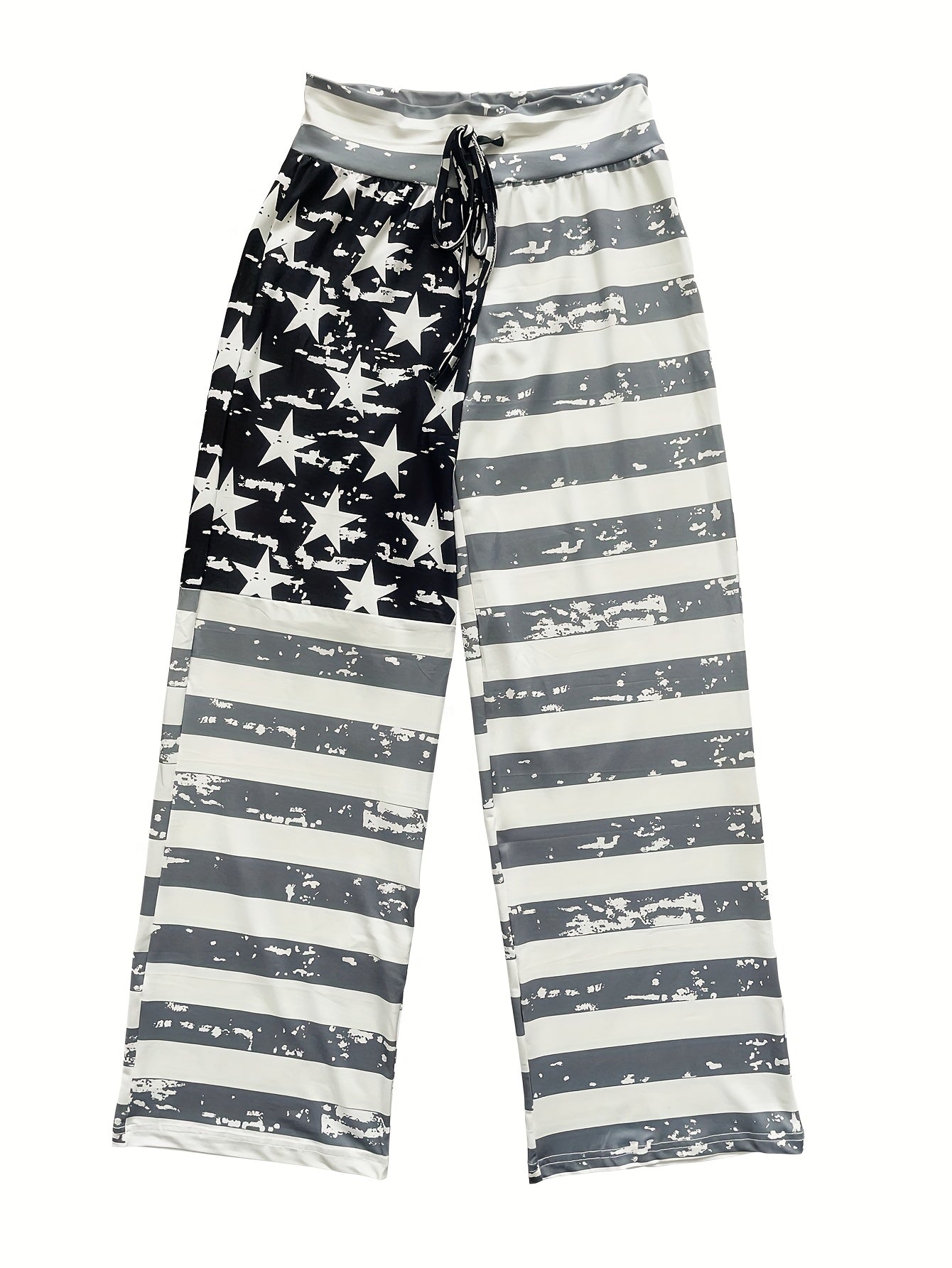 [American Flag Print Pants] Loose Fit Men's Casual American Flag Print Wide Leg Pants | Drawstring Waist, All-Season Comfort, Casual Weekend Attire, Starpattern Pants, American Flag Accessories