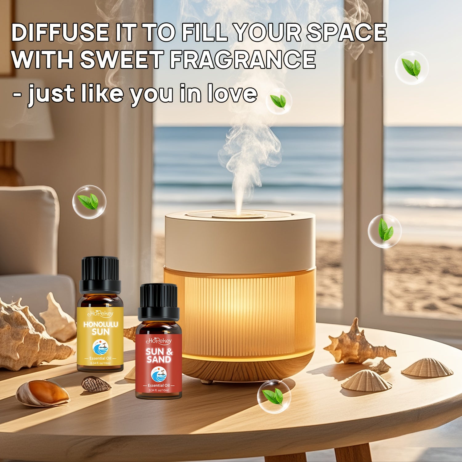 6/12pcs Beach/ Wooden/ Hotel Essential Oil Set - Coconut Tree Shadows, Sunny Beach, Shell, | Sandalwood/ Cedar/ Cypress| for Humidifier, Diffuser, Candles, Car Air Freshener, Soap, Hotel Scents Fragrance Oil - Romantic Valent