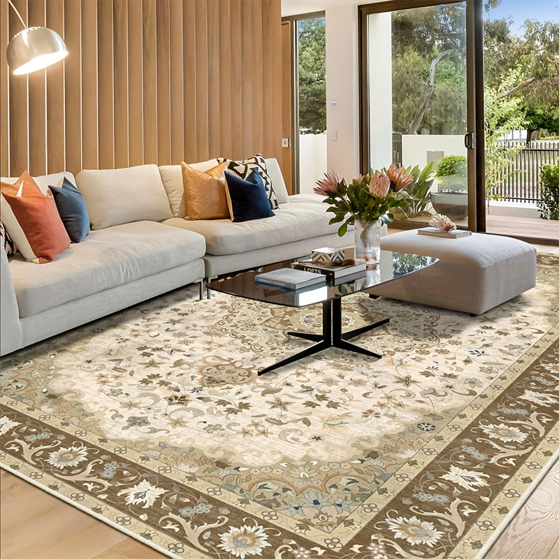 Luxurious Washable Area Mat- Large Size, Non-slip Backing, Faux Imitation Cashmere Rugs for Living Room, Lounge Area, Garden, Home Office-Fine Decorative Rugs for Casual And Outdoor Living Use