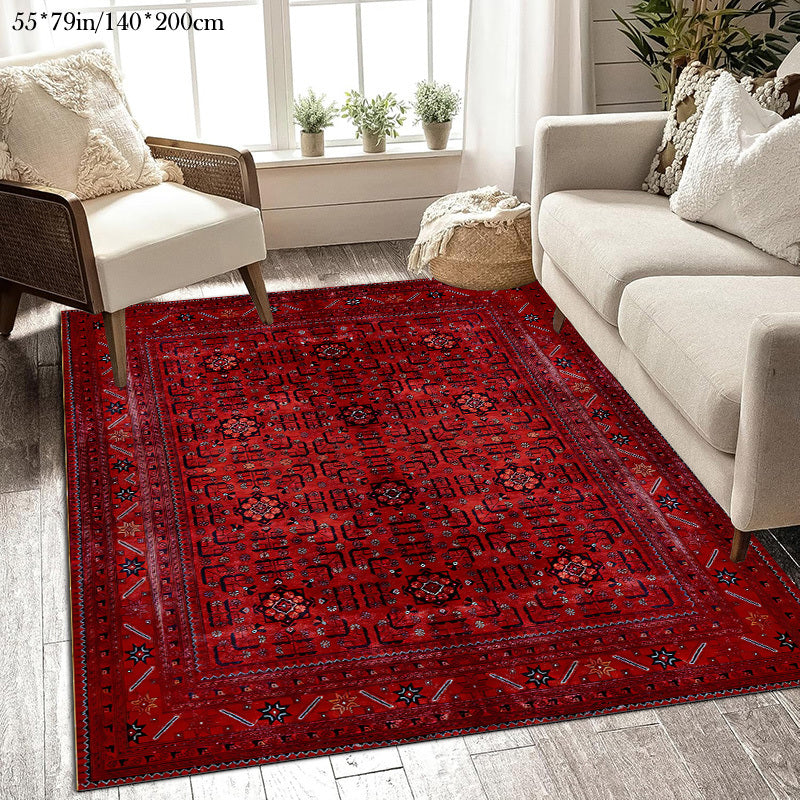 1pc Bohemian Pattern Velvet Mat, Polyester Fiber 100.00%, Machine Washable, Versatile for Living Room, Bedroom, Balcony, Indoor/Outdoor Use, Rugs for Living Room