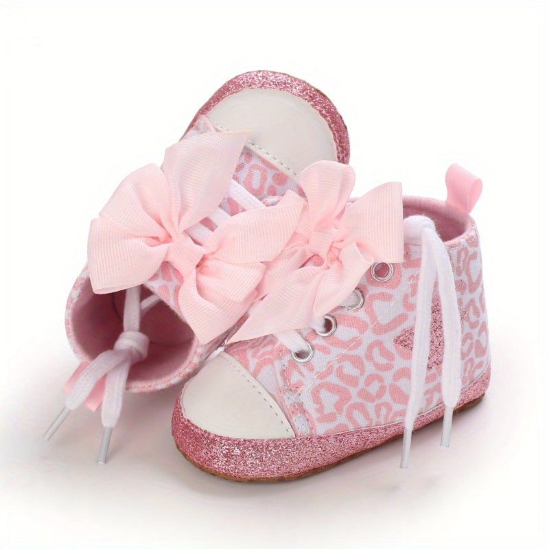 Baby Girls Lightweight Sports Shoes With Bowknot, Comfortable Non Slip Crib Shoes For Toddler Newborn Infant, Spring