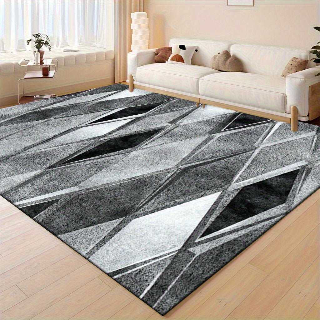 Modern Geometric Diamond Pattern Mat, Soft Non-Slip Machine Washable, Perfect for Bedroom Living Room Office and Game Room Decor, Ideal for Christmas Halloween Easter Thanksgiving and More, in Silvery Gray and Black, Rugs for