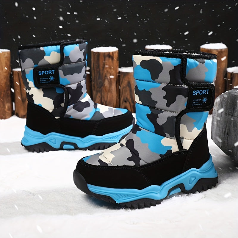 [Boys' Winter Snow Boots] Winter Boys' Camouflage Snow Boots | High-Top Long-Lined Warm Casual Sports Boots with Cushioned EVA Insole and Durable Rubber Sole for Youngsters Outdoor Activities