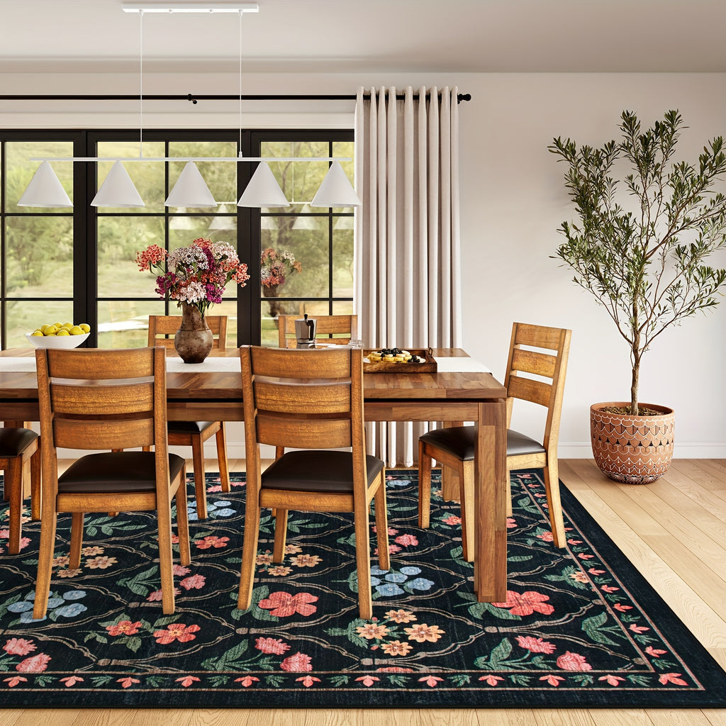 Christmas Area/Runner Rugs for Living Room, Washable Rug Carpet, Non-Slip Low Pile Soft Flowers And Plants Moroccan Holiday Xmas Decor Throw Mat for Living Room/Bedroom/Kitchen