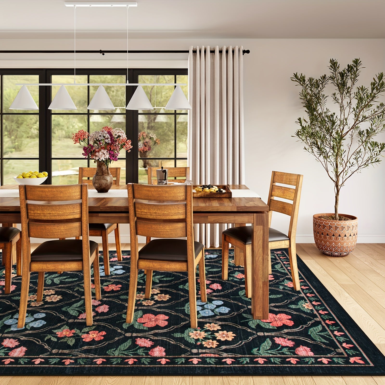 Christmas Area/Runner Rugs for Living Room, Washable Rug Carpet, Non-Slip Low Pile Soft Flowers And Plants Moroccan Holiday Xmas Decor Throw Mat for Living Room/Bedroom/Kitchen