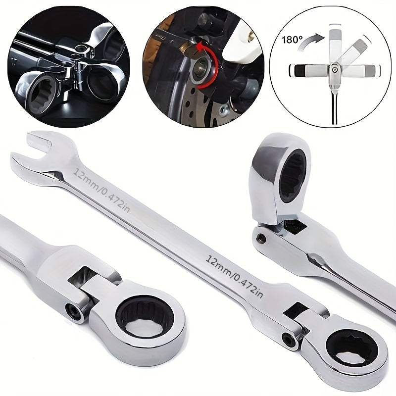 8pcs Ratchet Wrench Set | 72 Teeth 180° Flexible Head | CR-V Chrome Vanadium Steel Rust-Resistant and Durable | Includes Drawstring Bag for Storage | Suitable for Automotive/Home DIY Repair