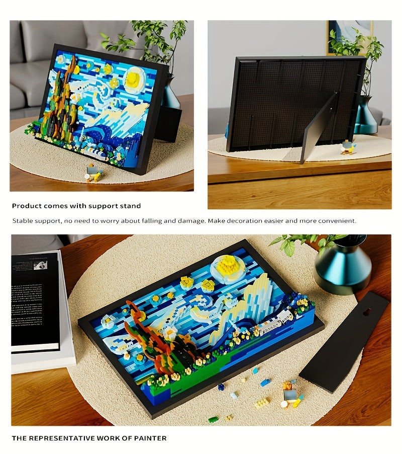 1731pcs 3D Starry Night Building Blocks Set for Adults - Reproductions Of Famous Paintings, ABS Material Toys,