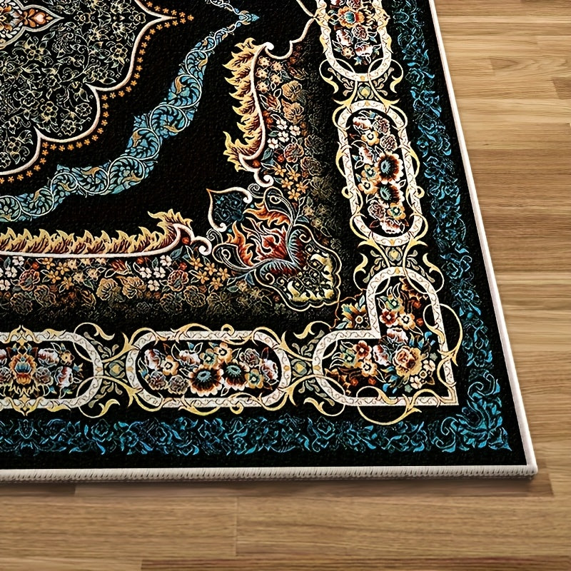 Large Bohemian Floral Velvet Mat with Non-Slip Backing & Shedding-Resistant - Machine-Washable Modern Mat for Living Room, Bedroom, Kitchen, Office - 100% Polyester Durable Floor Mat, Rugs for Living Room, Decorative Pattern,