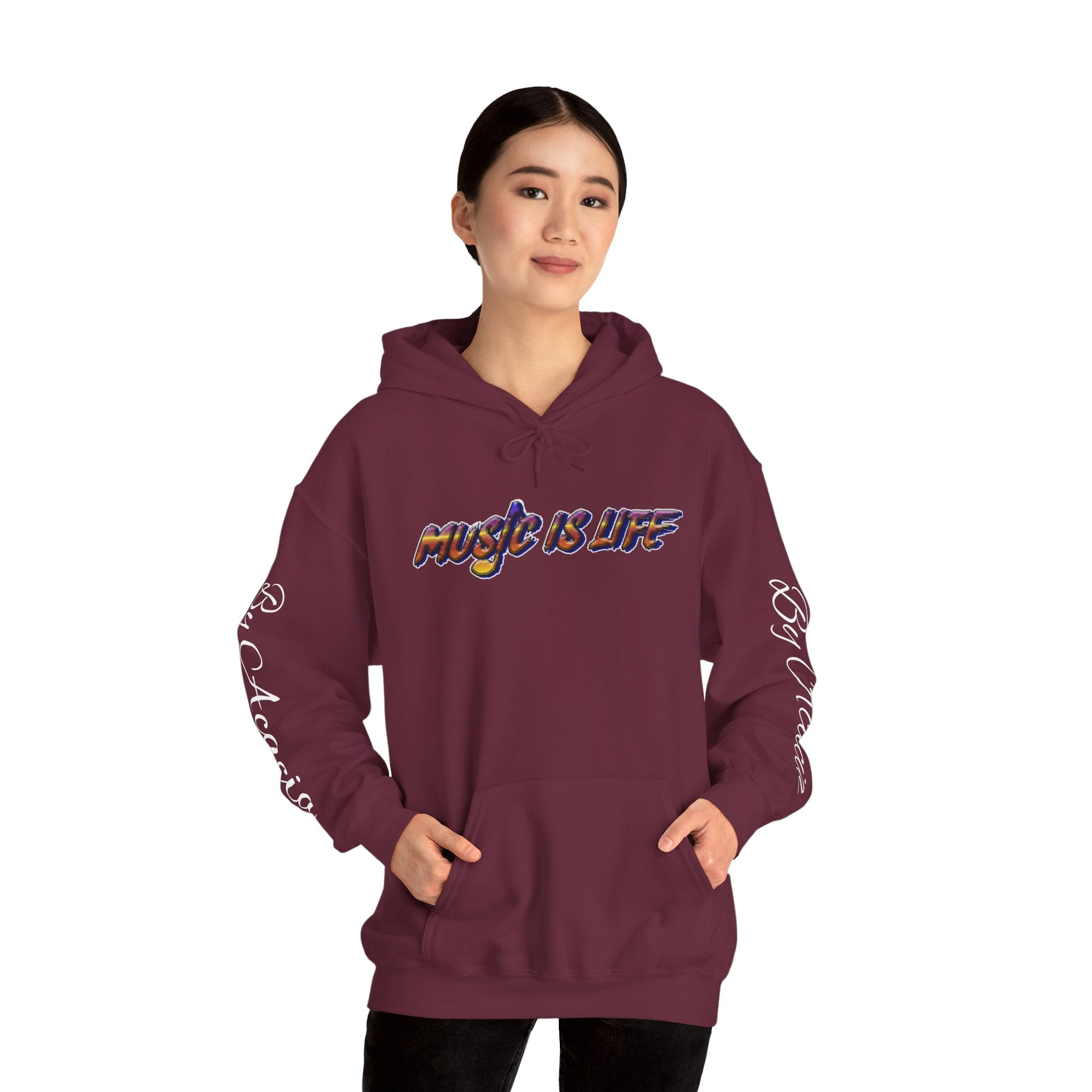 Music Is Life Dark Hoodie — Colorful Watercolor Note Graphic Pullover