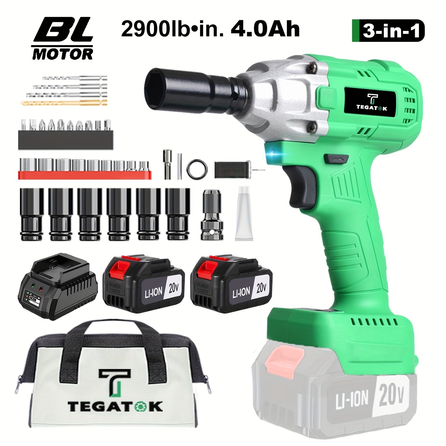 Powerful 20V Cordless 1/2-Inch Brushless Impact Wrench Kit - 320 Nm High Torque