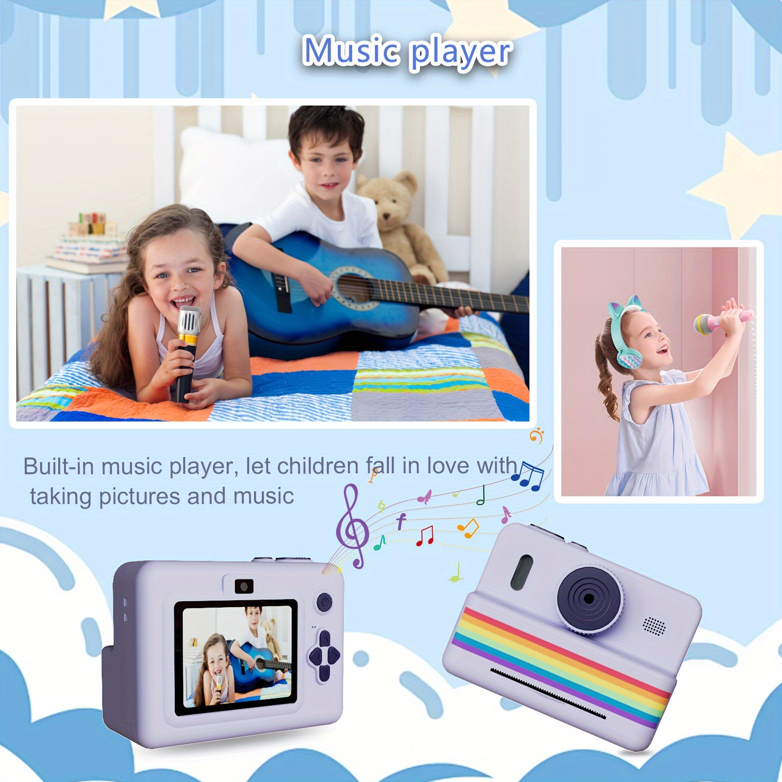 Youngsters Instant Print Camera, 2.8 Screen HD Digital Selfie Camera, Dual Lens Portable Toys with 3 Rolls Of Printing Paper, Christmas, Birthday, Halloween, Thanksgiving Gifts for 3-12 Years Old