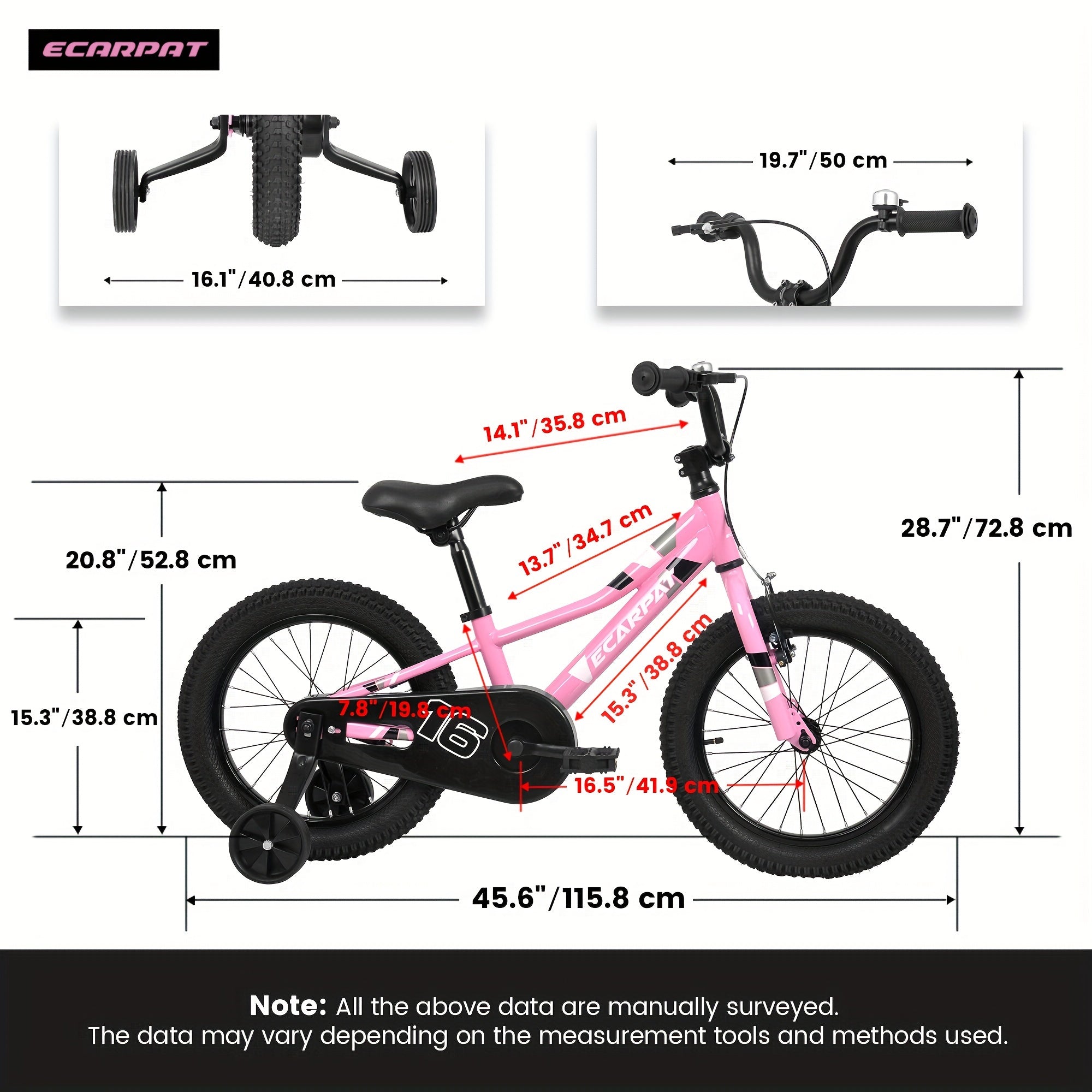 Ecarpat Kids' Bike 14/16 Inch Wheels, 1-Speed Boys Girls Child Bicycles For 3-5 Years, With Removable Training Wheels Baby Toys, Front V Brake, Rear Holding Brake