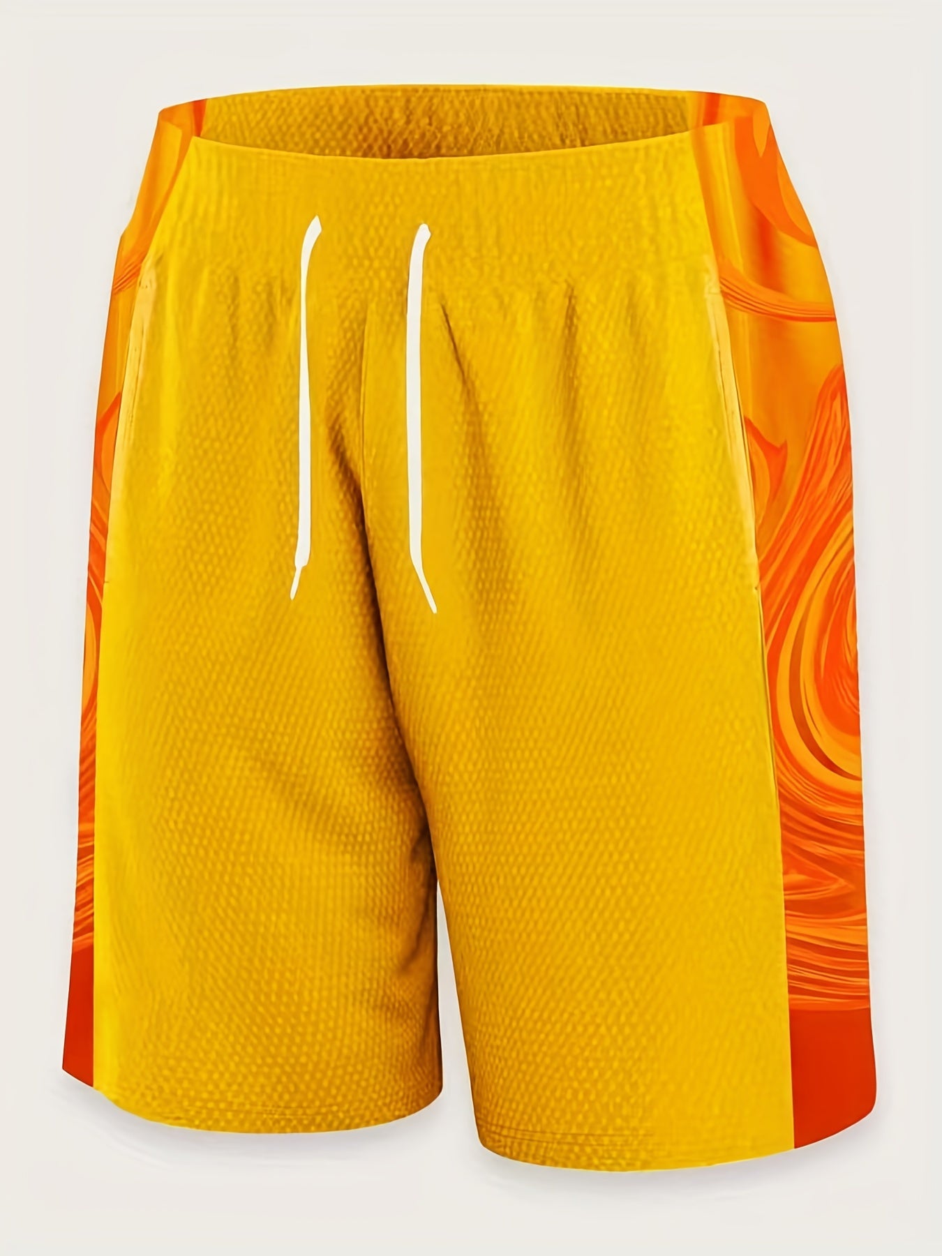 3-Pack Men'S Plus Size Athletic Shorts, Polyester Knit, Sports Style, Loose Fit, Random Print, Drawstring, Pockets, with 150g/m² Lightweight Fabric