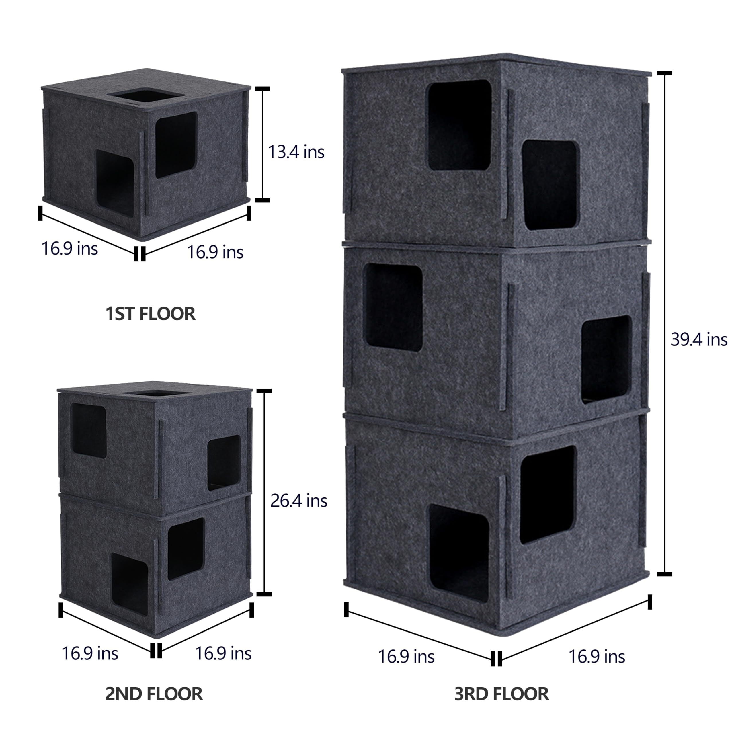 3-Storey Peekaboo Cat Mansion - Spacious Hideaway, Tunnel Bed, Condo Shelter for Multiple Cats - Fun Gifts, Toys, and Joy for Feline Friends