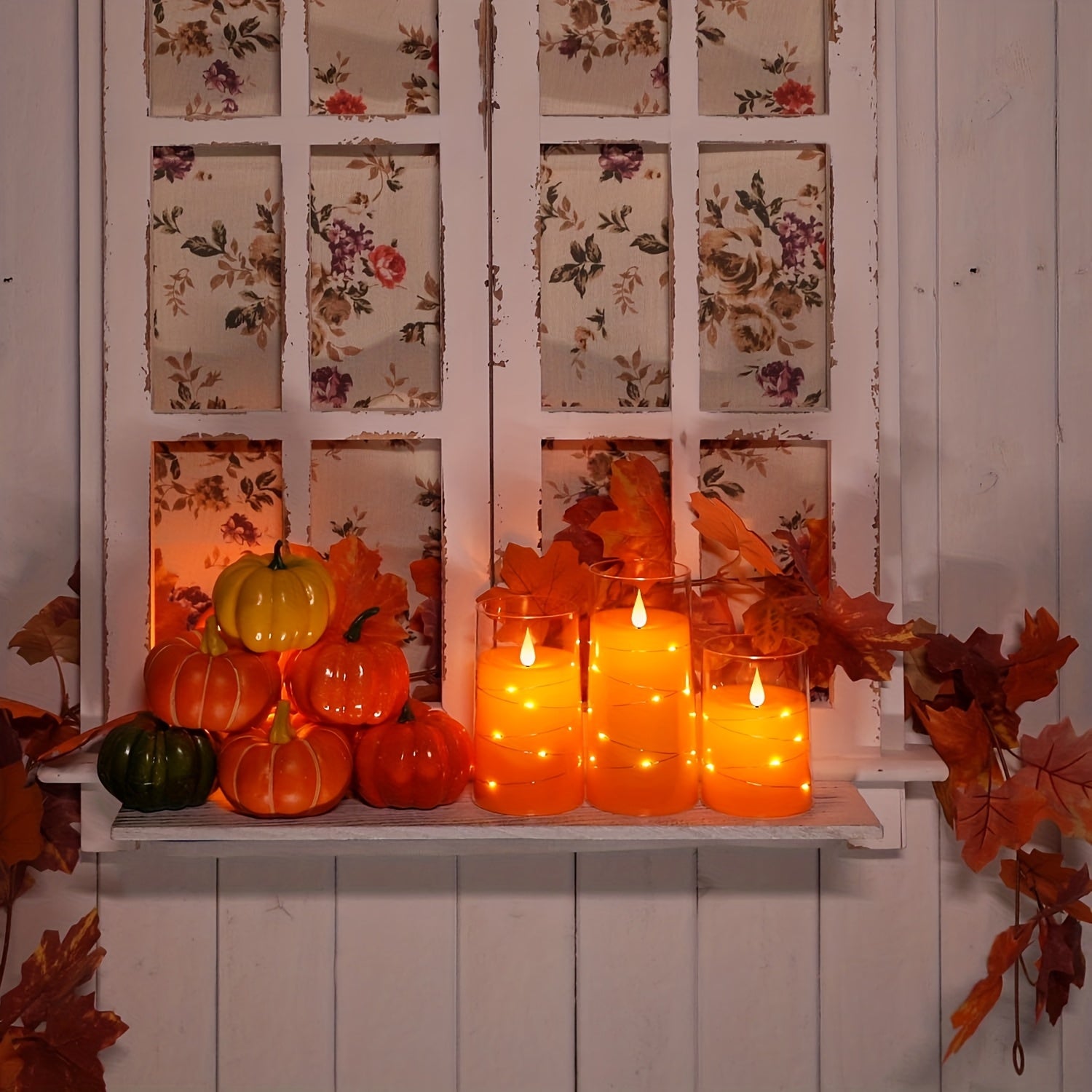 Flickering Flameless Candles with String Lights, Battery Operated Candles, Embedded String Lights LED Candles, Candles with Remote, Set Of 3