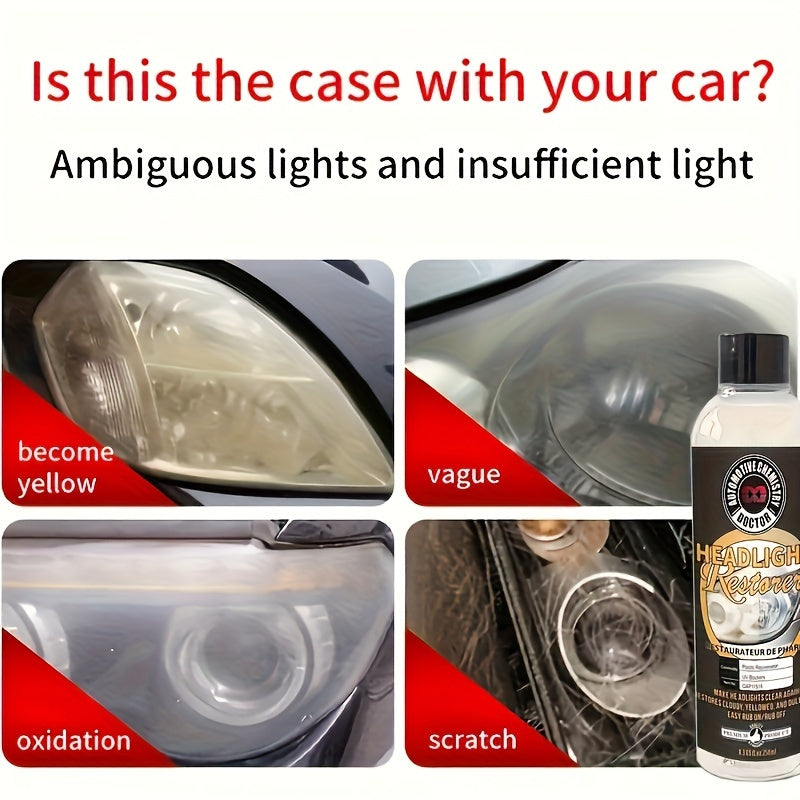 Car Headlight Restoration Fluid Automotive Headlight Oxidation Yellowing Scratches Blurring Enhancement Crystal Plating Coating Refurbishment Agent 8.45oz