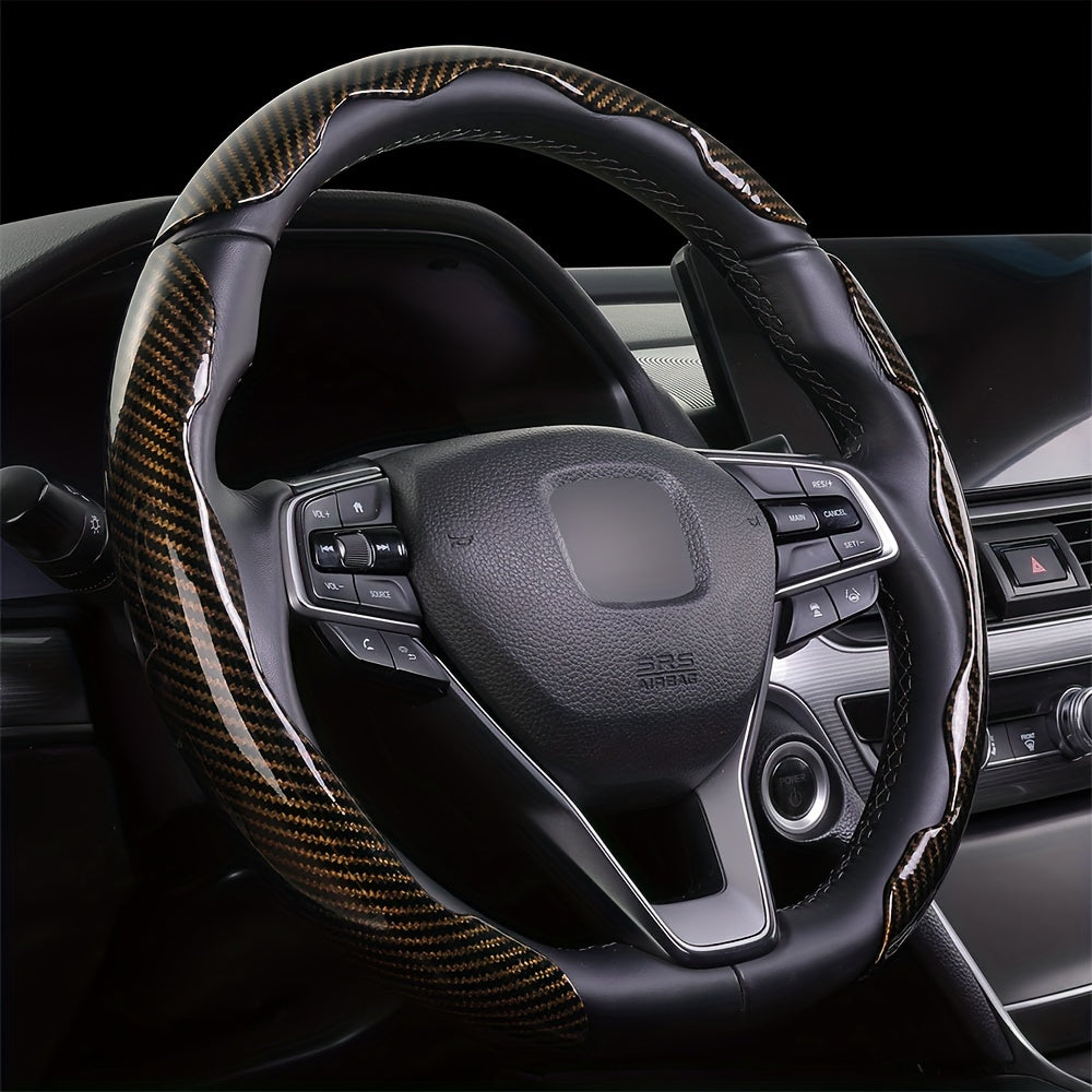 3Pcs Universal Carbon Fiber Style Steering Wheel Covers, High-Grip ABS Resin, Snap-On Design, No Inner Circle - Sleek Automotive Steering Wheel Protection