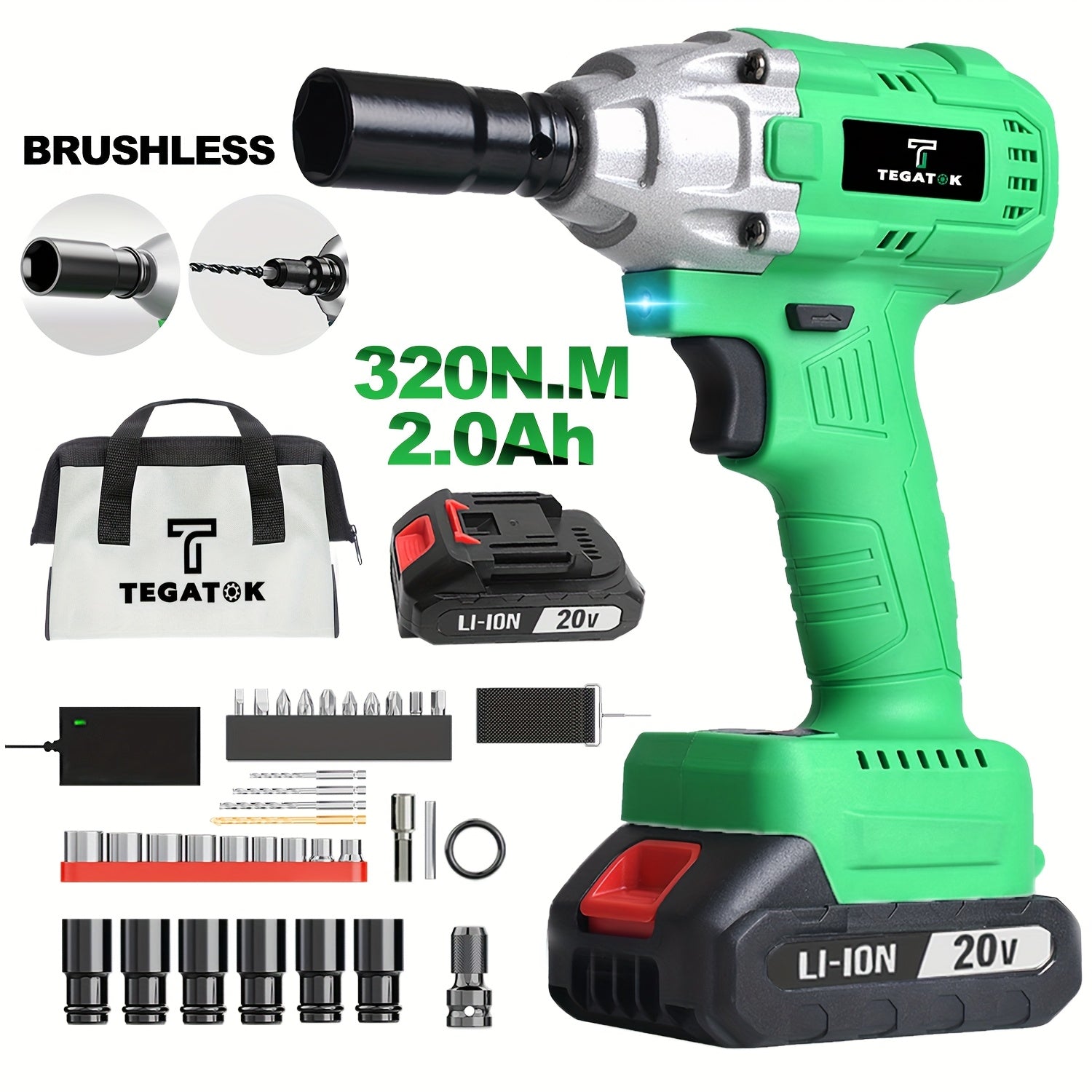 20V 4000MAH Cordless Impact Wrench And Drill Set, 3-in-1 Brushless Power