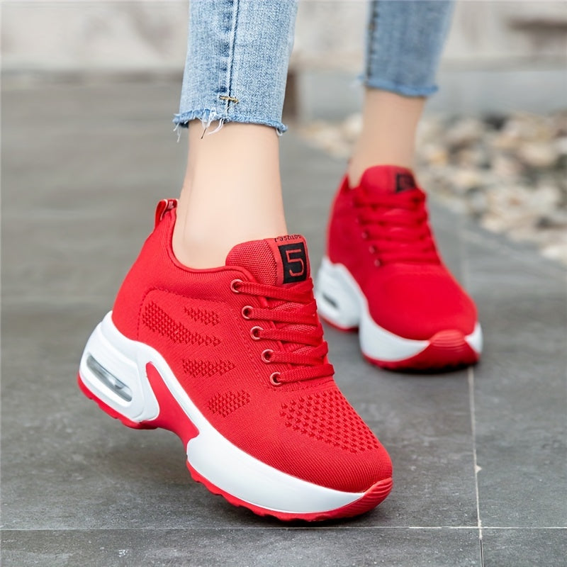 SOSENFER Women's Low-Top Sneakers with Lift - Summer Breathable Height-Enhancing, Round Toe Casual Athletic Wear, Sole & Fabric Upper (/Solid Colors Available) - for Dresses, Skirts, Short Pants