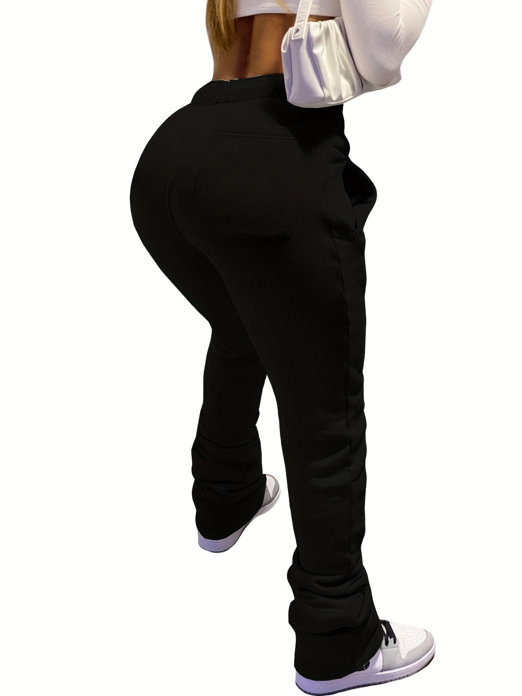 Solid Color Casual Fleece Sports Pants, Drawstring Elastic Winter Warm Jogger Sweatpants, Women's Athleisure