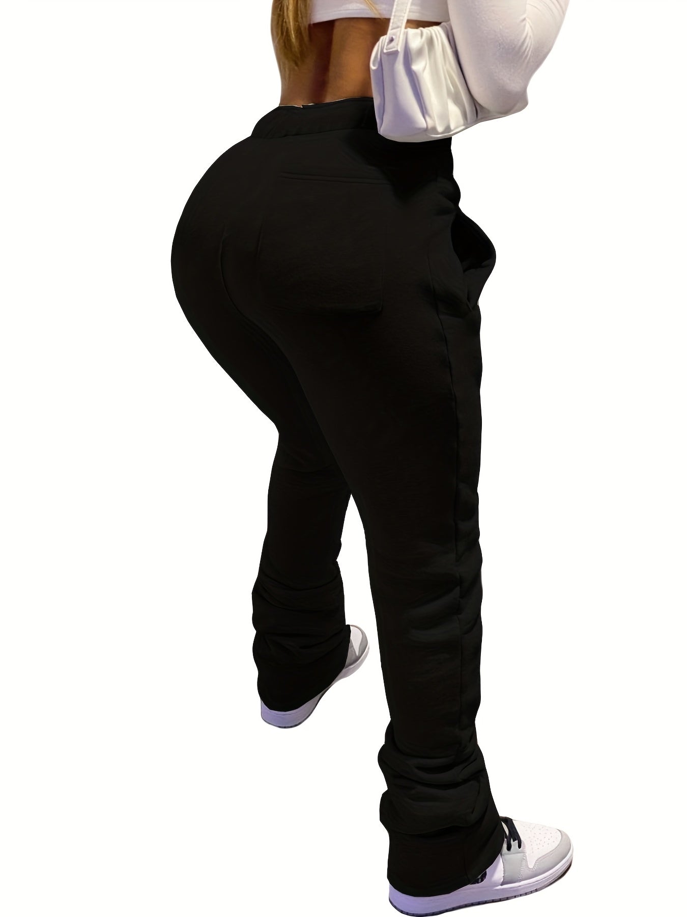 Solid Color Casual Fleece Sports Pants, Drawstring Elastic Winter Warm Jogger Sweatpants, Women's Athleisure