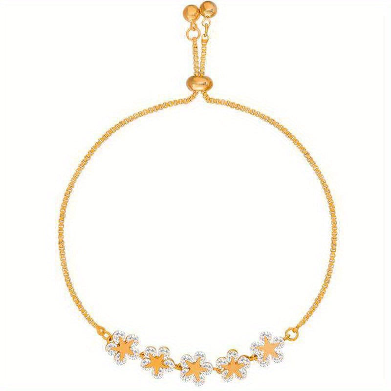 [Shiny Bracelet] Shiny Synthetic Zirconia Copper Adjustable Flower Beaded Chain Bracelet Inlaid | Hand Jewelry Decor for Women