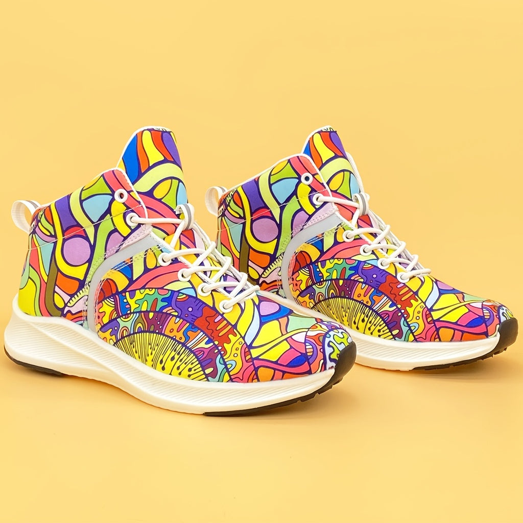 [Reflective Sneakers] Lightweight, Reflective Women's Hand-Painted Cartoon Print High-Top Sneakers