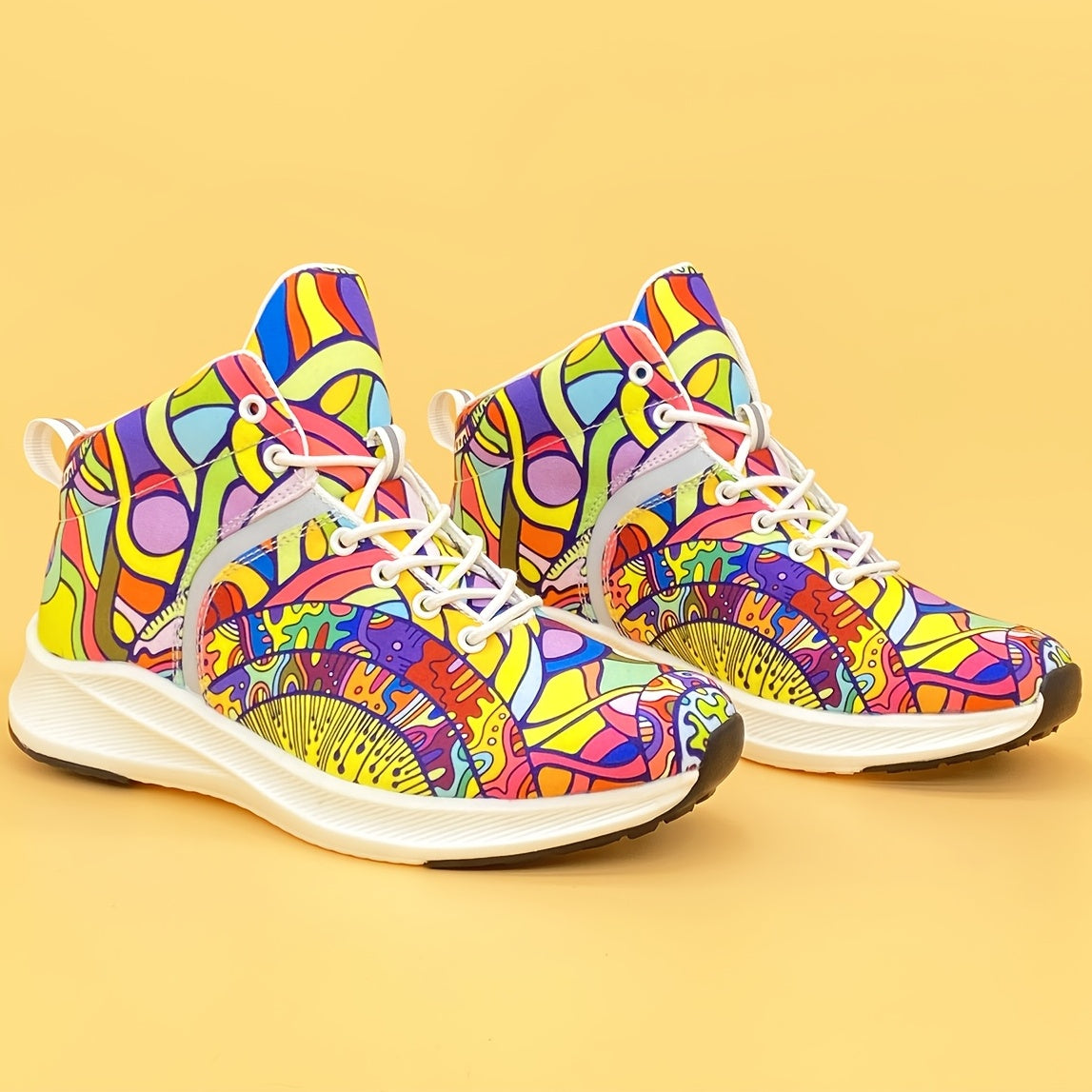 [Reflective Sneakers] Lightweight, Reflective Women's Hand-Painted Cartoon Print High-Top Sneakers