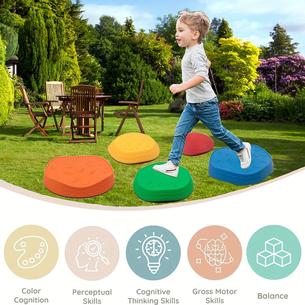Stepping Stones for Kids-5Pcs patterns of fruits, letters, numbers, polygons and waves, Kids Balance Stepping Stones, Toddler Obstacle Course, Coordination Game Sensory Toys, Halloween Christmas Gift