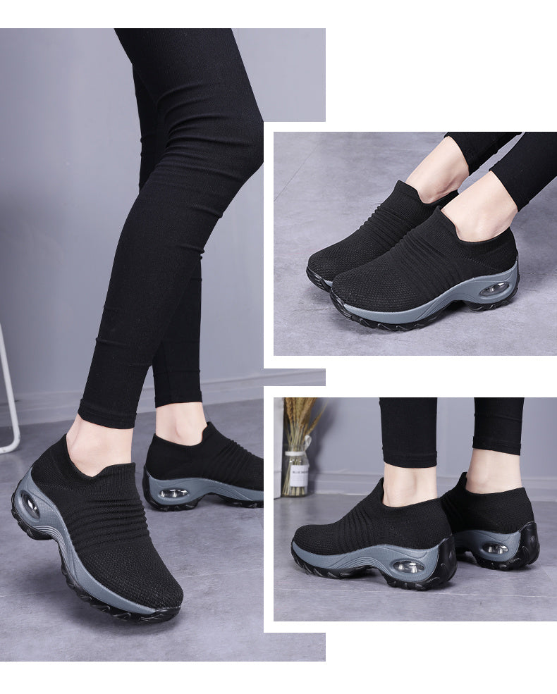 Women'S Air Cushion Sole Sneakers, Lightweight Knit Slip on Shoes, Breathable Running Shoes