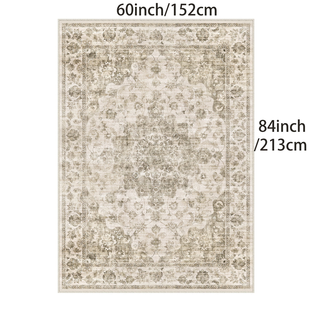 Extra Large Modern Beige & Brown Floral Mat - Thickened Anti-Slip Light Beige-Friendly Large Area Mat, Machine Washable & Wear-Resistant, Beige/Brown/ /Gray Tones, Soft & TPR Backing for Living Room, Bedroom, Hallway - Jumbo