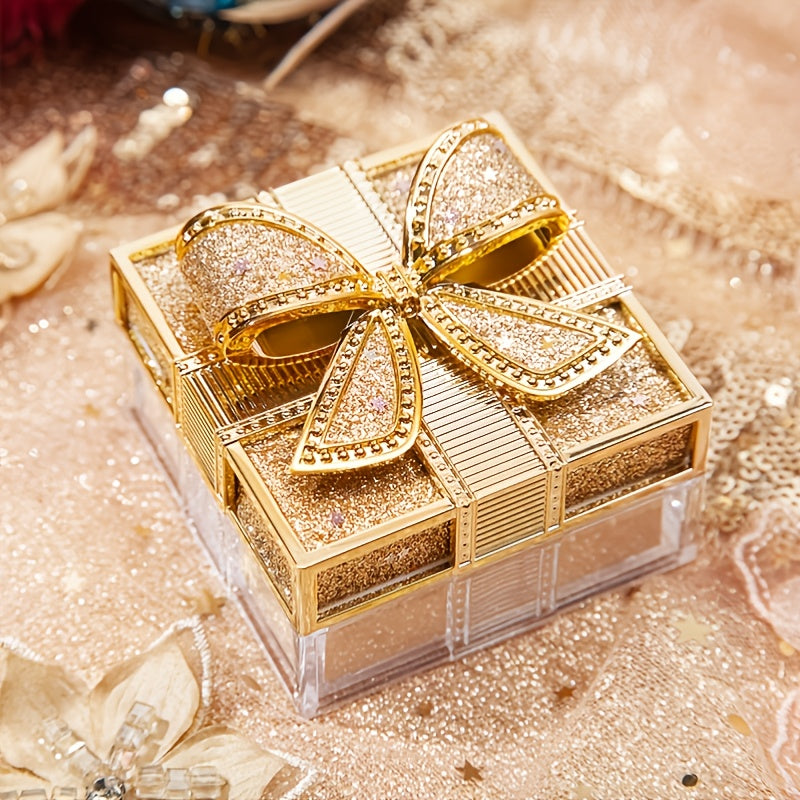 Elegant Bowknot Air Powder - Lightweight, Long-Lasting Oil Control & Waterproof Setting Powder for All Skin Tones, Ivory White & Cool Beige, Matte Finish with Glittery Golden Bow Design