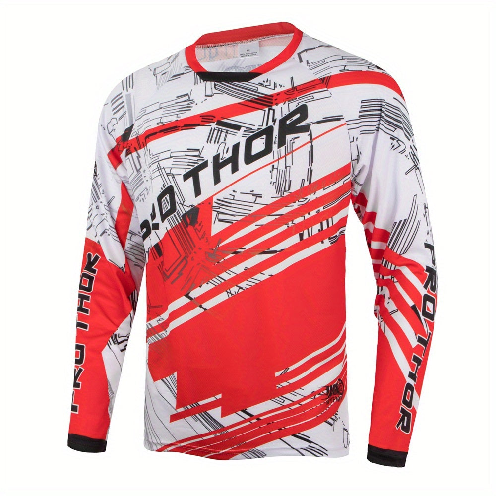PRO THOR Men's Striped Cycling Jersey - Quick Dry, Breathable, Moisture Wicking Long Sleeve MTB Shirt for Biking and Sports - Stay Cool and Comfortable During Your Ride