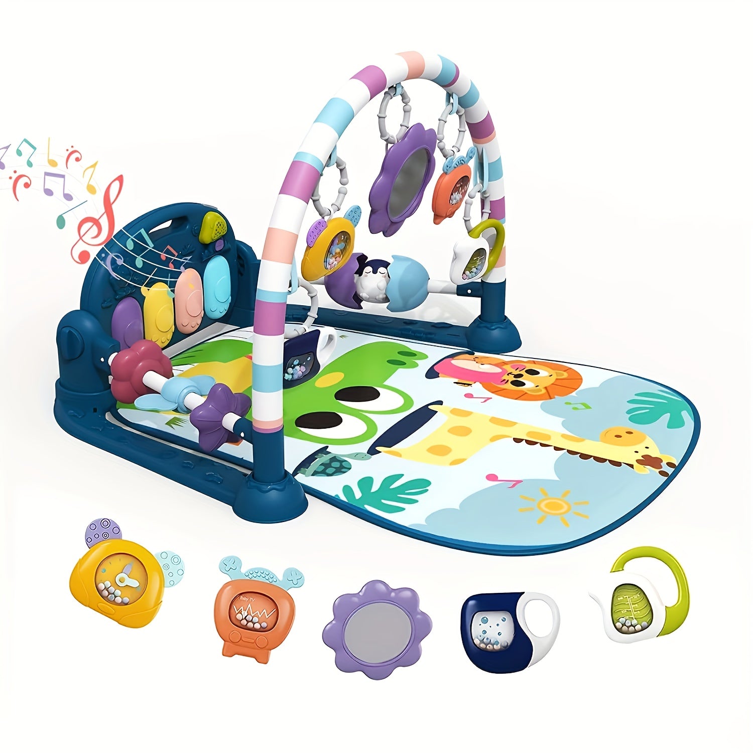 Youngsters Play Mat Youngsters Gym, Funny Play Piano Tummy Time Youngsters Activity Gym Mat with 5 Youngsters Learning Sensory Youngsters Toys, Music And Lights Boy & Girl Gifts for Youngsters Youngsters 0 to 3 6 9 12 Months