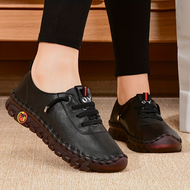Women's / Round-Toe Flat Shoes with Spoils Accent - Casual Comfortable All-Season Sneakers, PVC Sole & Soft, Breathable for Square Dance, Casual Attire -  Upper (North America/Europe Style)