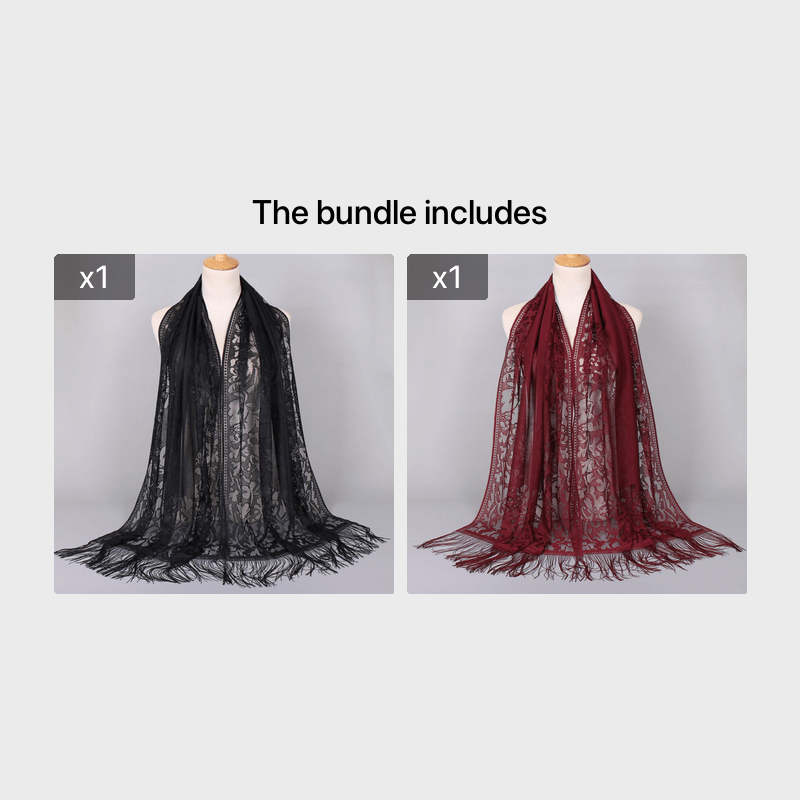 Ladies Women's Floral Lace Scarf Shawl With Tassels, Soft Mesh Fringe Wraps Bridal Shawl For Wedding Evening Party Dresses