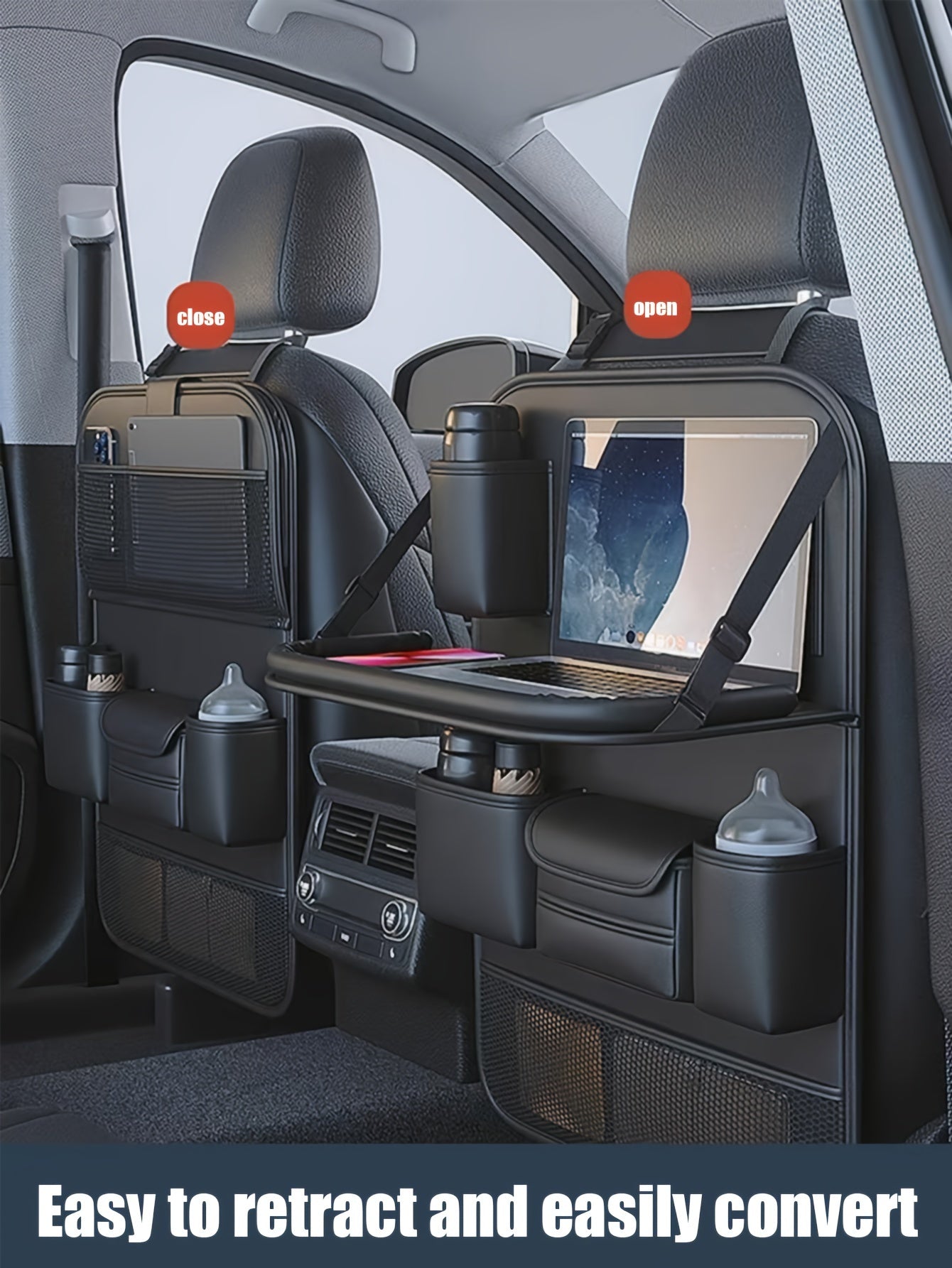 1pc/2pcs Heavy-Duty PU Leather Car Backseat Organizer with Foldable Table Tray