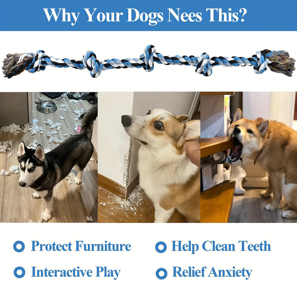 Durable Polyester Dog Rope Toys, Tough Chewable Tug Rope, for Aggressive Chewing, Teeth Cleaning, Tether Ball for Large Breeds, Heavy-Duty Play and Exercise