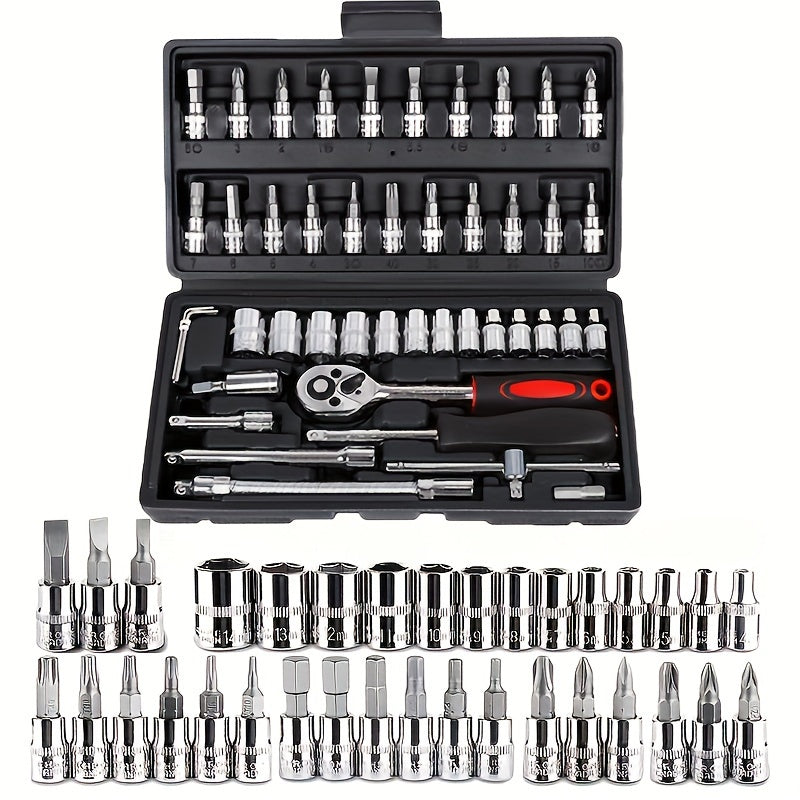 Car Repair Tools: Multi-Purpose Repair Tool Set with Ratchet, Torque Wrench & Screwdrivers - Suitable for Automotive, Motorcycle, and Bicycle Maintenance