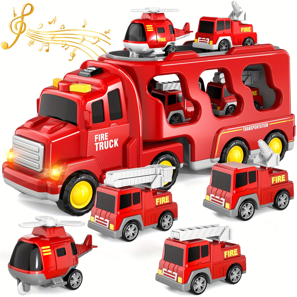 Kids Car Toys, 7 In 1 Construction Car Trucks Playset With Play Mat & Accessories, Birthday Halloween Christmas Gifts For Kids Boys Girls