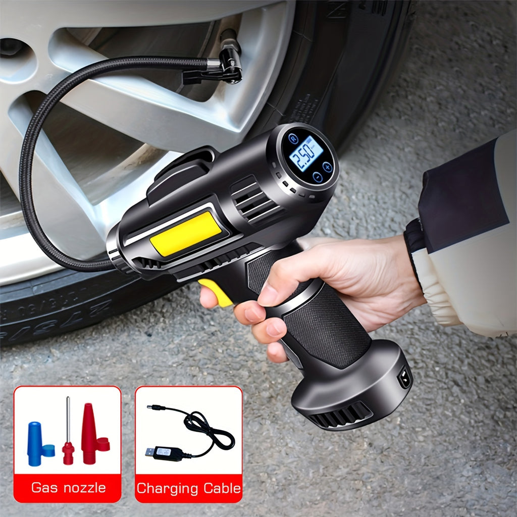 120W multi-function portable automotive air compressor, wired/wireless handheld automotive air pump electric, automotive tire inflator with LED lights