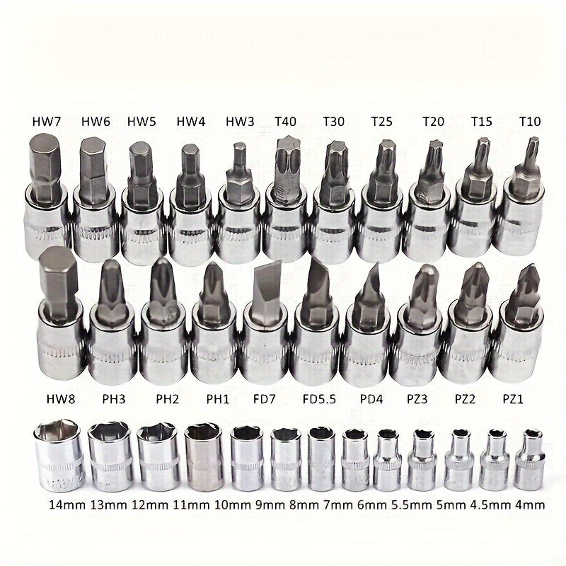46-Piece Professional Socket Set - Durable 1/4 Inch Drive Ratchet Wrench Kit with Metric Sockets f