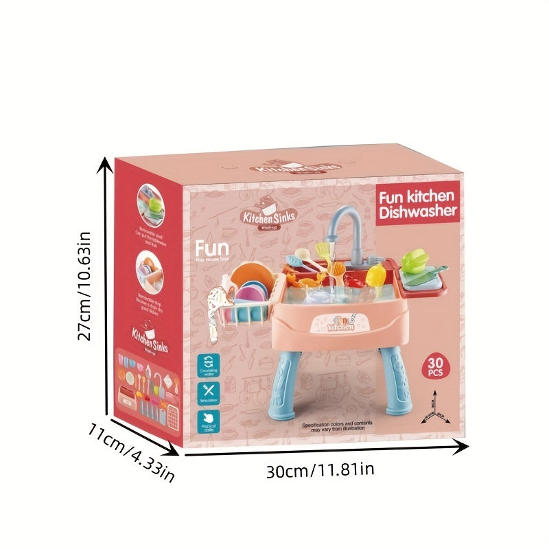 Play Kitchen Sink Toys, Blue Electric Dishwasher Playing Toy with Running Water, Play Food & Tableware Accessories, Kitchen Set Toys, Role Play Sink Set for Toddlers Kids Boys Girls
